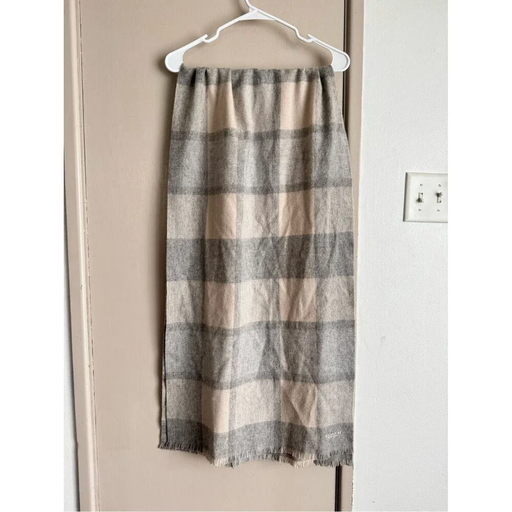 Coach Plaid Scarf in Gray and Cream